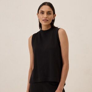 Pact Organic Cotton Airplane Mock Neck Shell Black Sleeveless Tank Top Classic